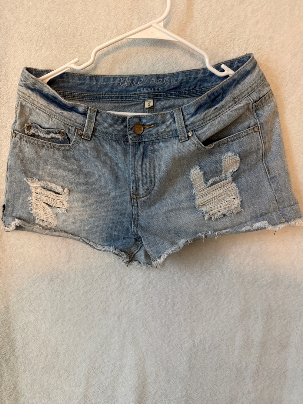 Blue Denim Distressed Jean Shorts - Women